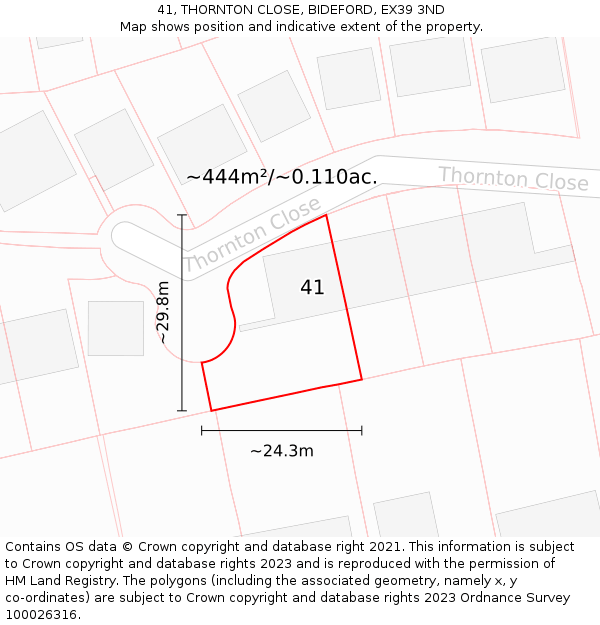 41, THORNTON CLOSE, BIDEFORD, EX39 3ND: Plot and title map