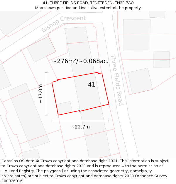 41, THREE FIELDS ROAD, TENTERDEN, TN30 7AQ: Plot and title map