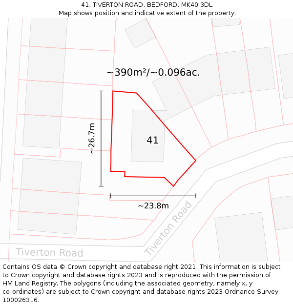 41, TIVERTON ROAD, BEDFORD, MK40 3DL: Plot and title map