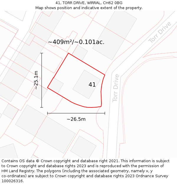 41, TORR DRIVE, WIRRAL, CH62 0BG: Plot and title map