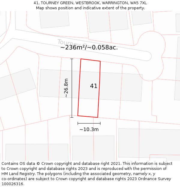 41, TOURNEY GREEN, WESTBROOK, WARRINGTON, WA5 7XL: Plot and title map