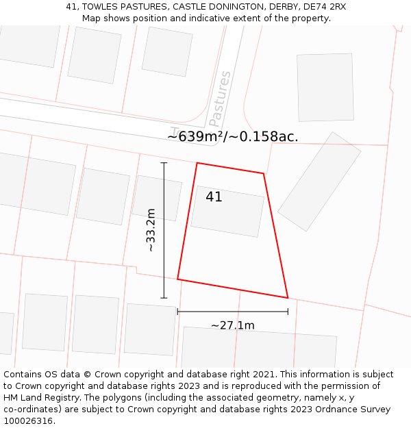 41, TOWLES PASTURES, CASTLE DONINGTON, DERBY, DE74 2RX: Plot and title map