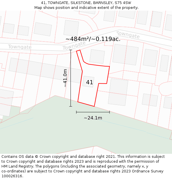 41, TOWNGATE, SILKSTONE, BARNSLEY, S75 4SW: Plot and title map