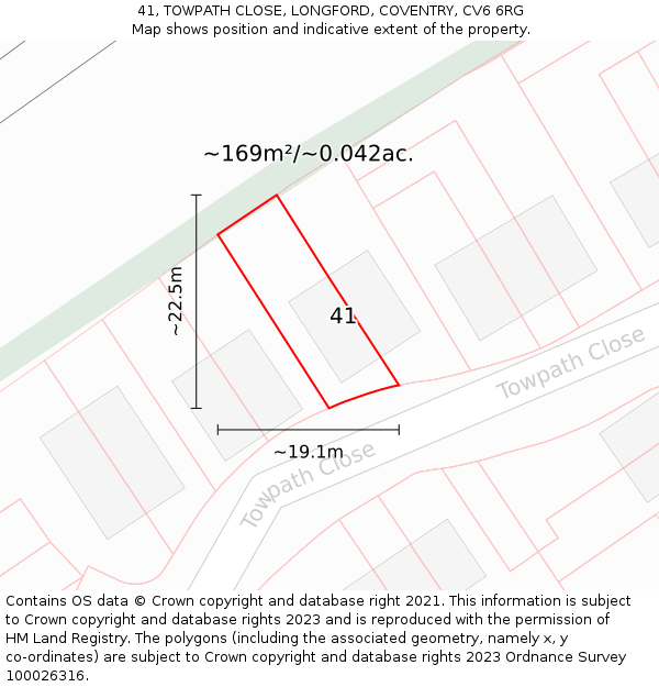 41, TOWPATH CLOSE, LONGFORD, COVENTRY, CV6 6RG: Plot and title map