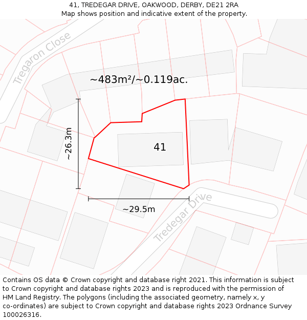 41, TREDEGAR DRIVE, OAKWOOD, DERBY, DE21 2RA: Plot and title map
