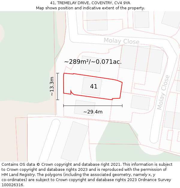 41, TREMELAY DRIVE, COVENTRY, CV4 9YA: Plot and title map
