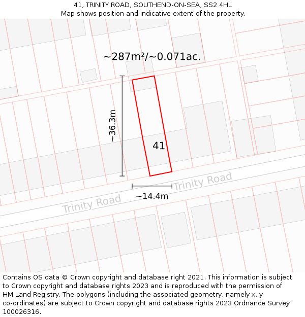 41, TRINITY ROAD, SOUTHEND-ON-SEA, SS2 4HL: Plot and title map