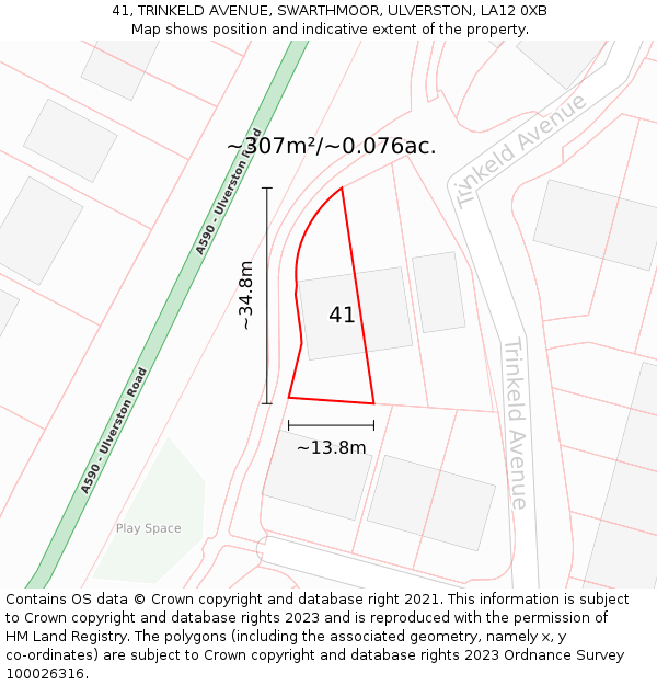 41, TRINKELD AVENUE, SWARTHMOOR, ULVERSTON, LA12 0XB: Plot and title map