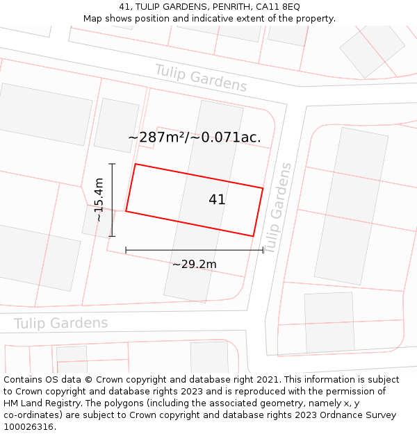 41, TULIP GARDENS, PENRITH, CA11 8EQ: Plot and title map