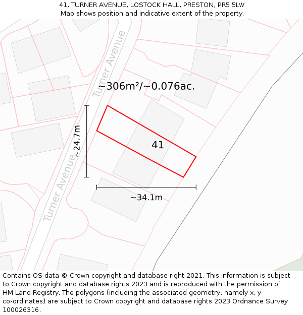41, TURNER AVENUE, LOSTOCK HALL, PRESTON, PR5 5LW: Plot and title map