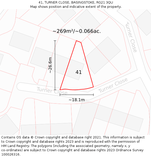 41, TURNER CLOSE, BASINGSTOKE, RG21 3QU: Plot and title map