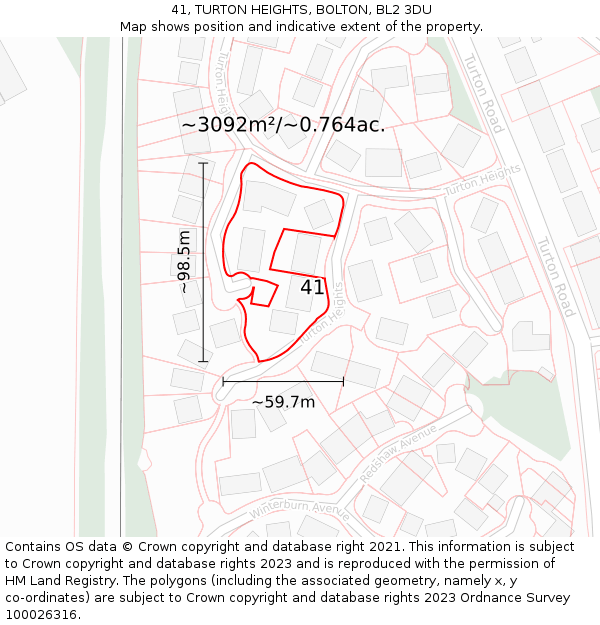 41, TURTON HEIGHTS, BOLTON, BL2 3DU: Plot and title map