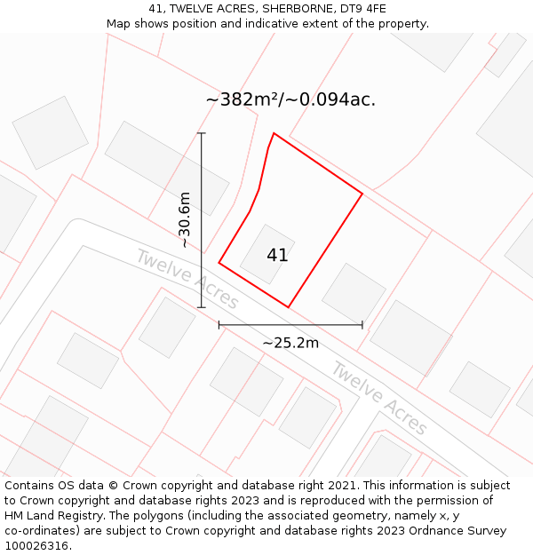 41, TWELVE ACRES, SHERBORNE, DT9 4FE: Plot and title map
