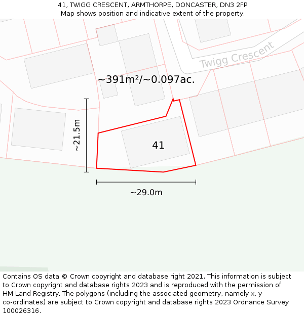 41, TWIGG CRESCENT, ARMTHORPE, DONCASTER, DN3 2FP: Plot and title map