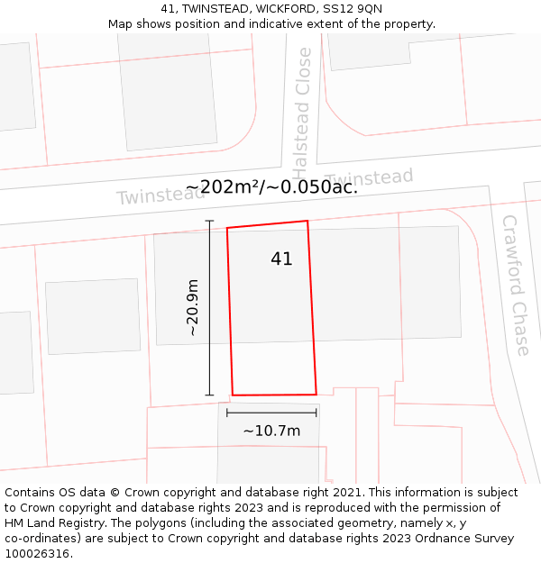 41, TWINSTEAD, WICKFORD, SS12 9QN: Plot and title map