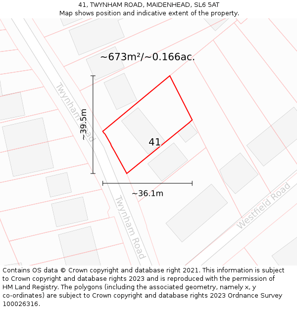 41, TWYNHAM ROAD, MAIDENHEAD, SL6 5AT: Plot and title map