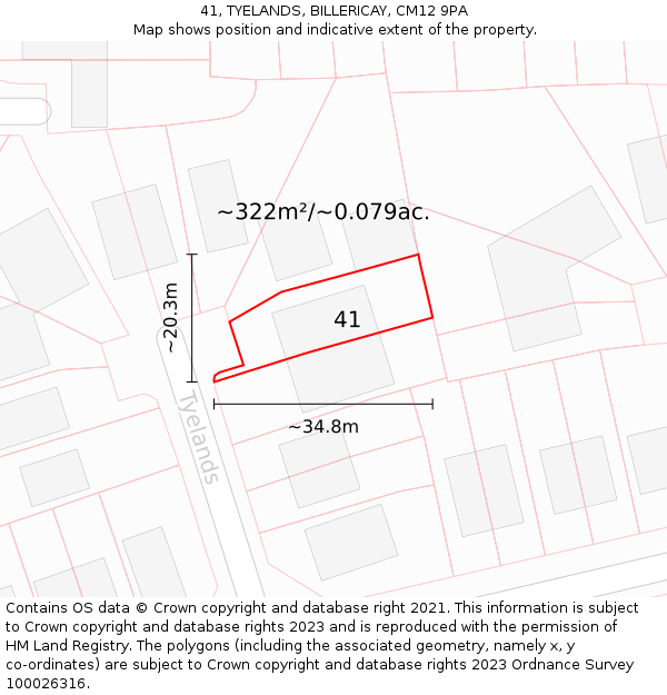 41, TYELANDS, BILLERICAY, CM12 9PA: Plot and title map