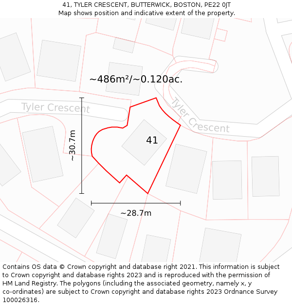 41, TYLER CRESCENT, BUTTERWICK, BOSTON, PE22 0JT: Plot and title map