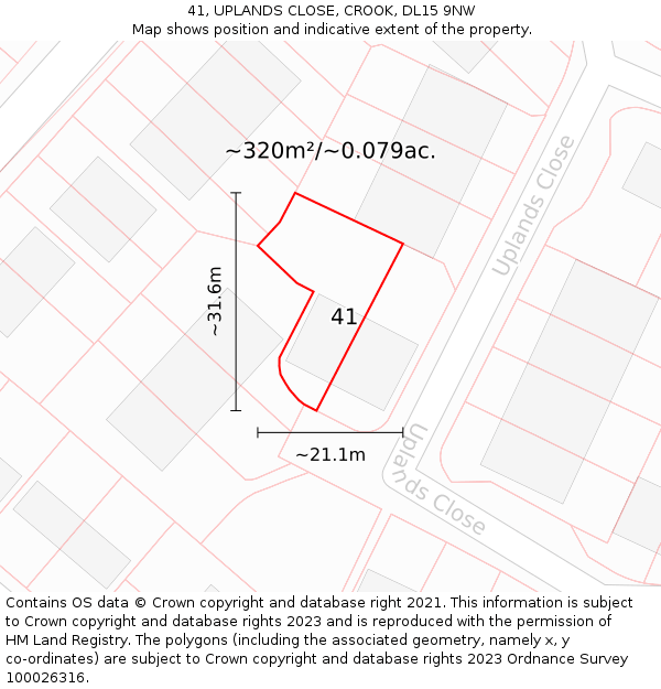41, UPLANDS CLOSE, CROOK, DL15 9NW: Plot and title map