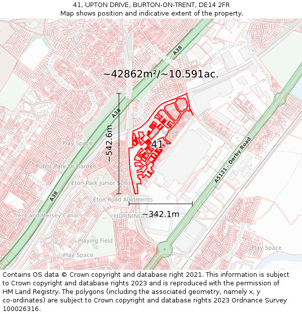 41, UPTON DRIVE, BURTON-ON-TRENT, DE14 2FR: Plot and title map