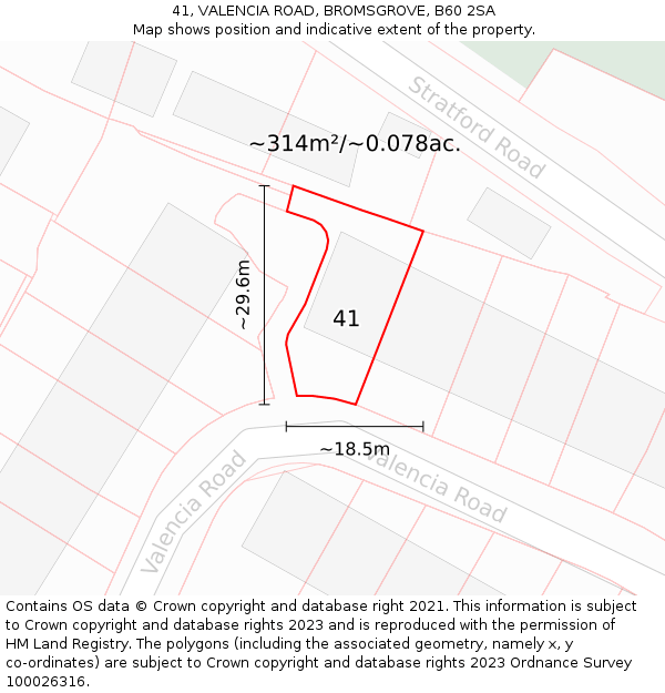 41, VALENCIA ROAD, BROMSGROVE, B60 2SA: Plot and title map