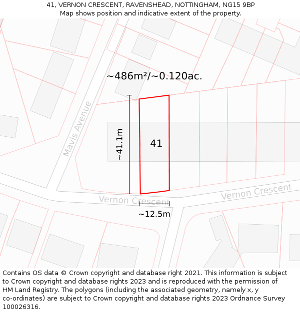 41, VERNON CRESCENT, RAVENSHEAD, NOTTINGHAM, NG15 9BP: Plot and title map