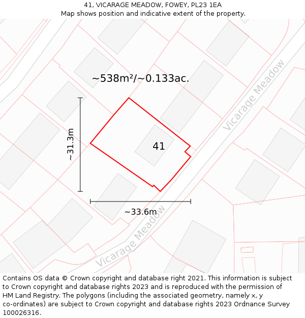 41, VICARAGE MEADOW, FOWEY, PL23 1EA: Plot and title map