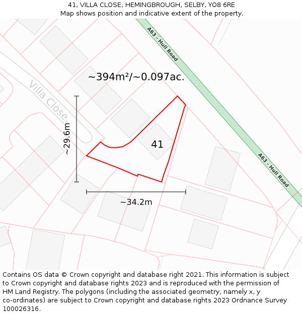 41, VILLA CLOSE, HEMINGBROUGH, SELBY, YO8 6RE: Plot and title map