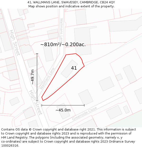 41, WALLMANS LANE, SWAVESEY, CAMBRIDGE, CB24 4QY: Plot and title map