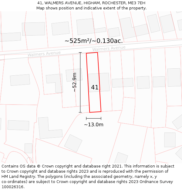 41, WALMERS AVENUE, HIGHAM, ROCHESTER, ME3 7EH: Plot and title map