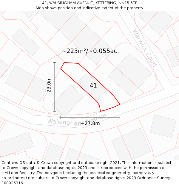 41, WALSINGHAM AVENUE, KETTERING, NN15 5ER: Plot and title map