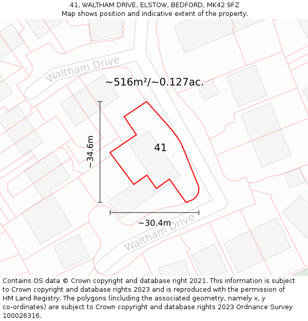 41, WALTHAM DRIVE, ELSTOW, BEDFORD, MK42 9FZ: Plot and title map
