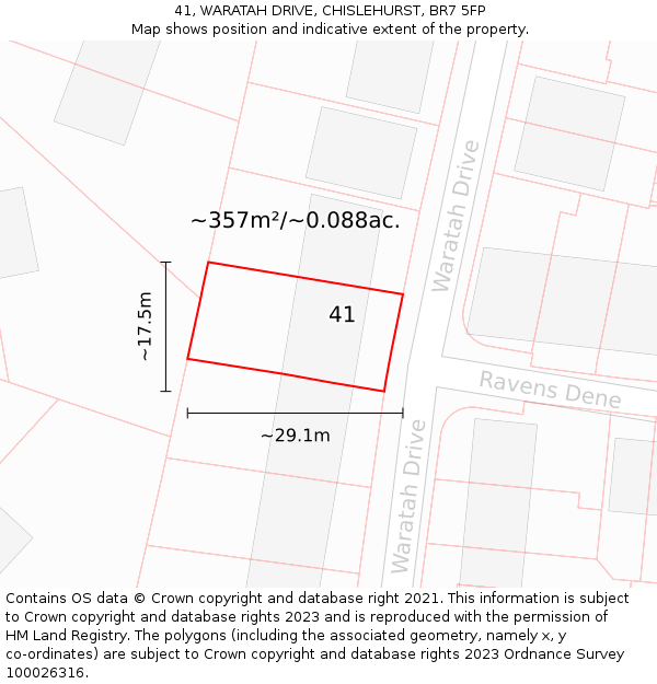 41, WARATAH DRIVE, CHISLEHURST, BR7 5FP: Plot and title map