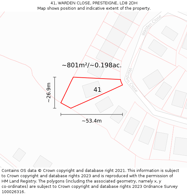 41, WARDEN CLOSE, PRESTEIGNE, LD8 2DH: Plot and title map