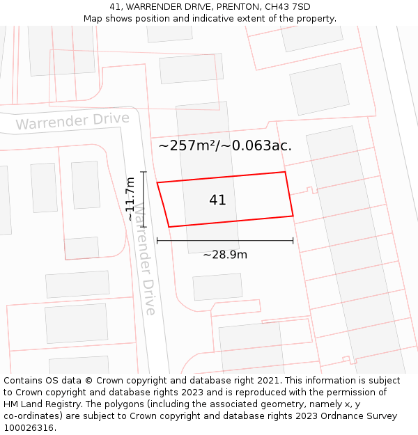 41, WARRENDER DRIVE, PRENTON, CH43 7SD: Plot and title map