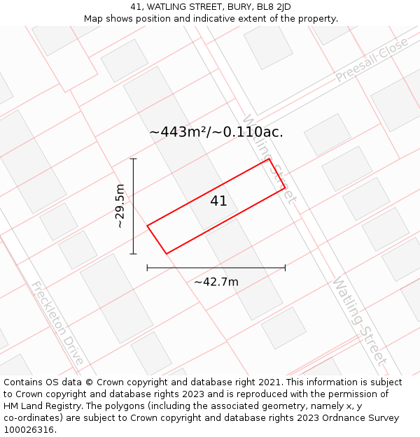 41, WATLING STREET, BURY, BL8 2JD: Plot and title map