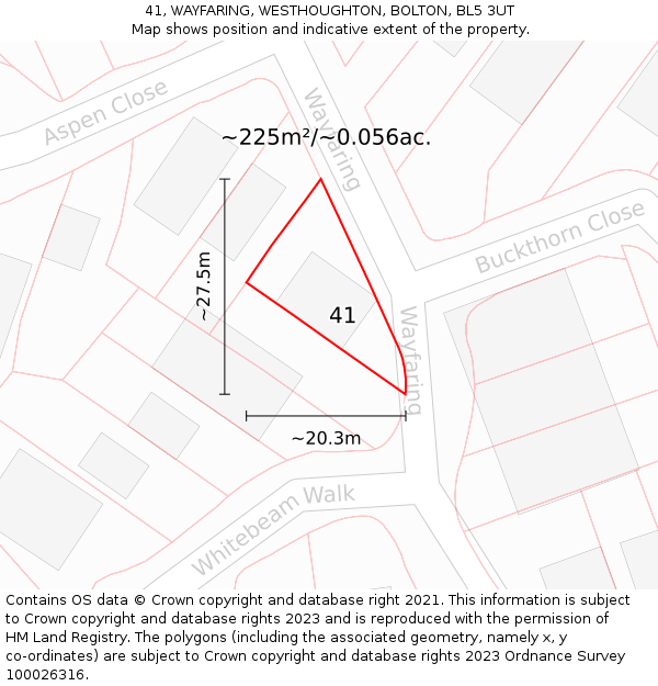 41, WAYFARING, WESTHOUGHTON, BOLTON, BL5 3UT: Plot and title map