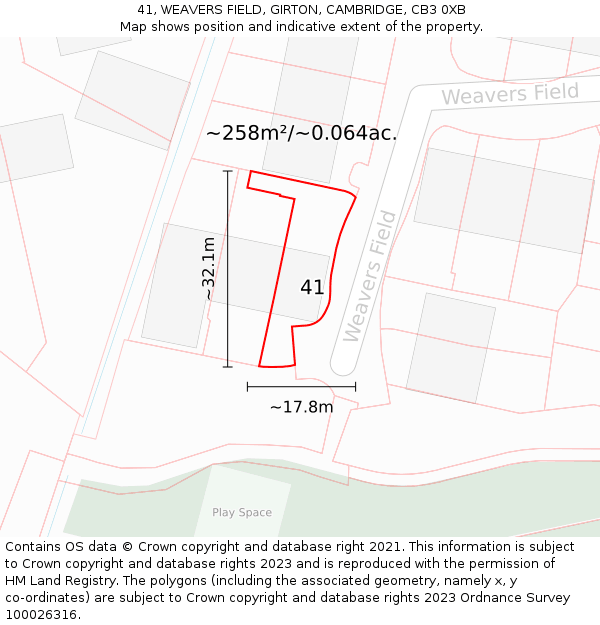 41, WEAVERS FIELD, GIRTON, CAMBRIDGE, CB3 0XB: Plot and title map