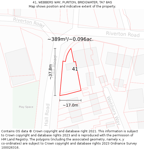 41, WEBBERS WAY, PURITON, BRIDGWATER, TA7 8AS: Plot and title map