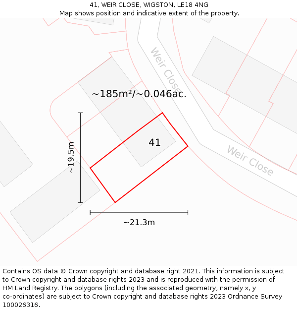 41, WEIR CLOSE, WIGSTON, LE18 4NG: Plot and title map
