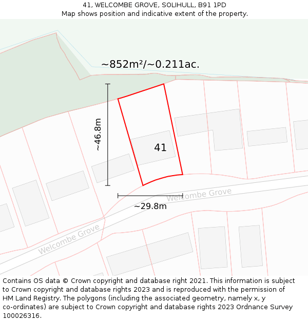 41, WELCOMBE GROVE, SOLIHULL, B91 1PD: Plot and title map
