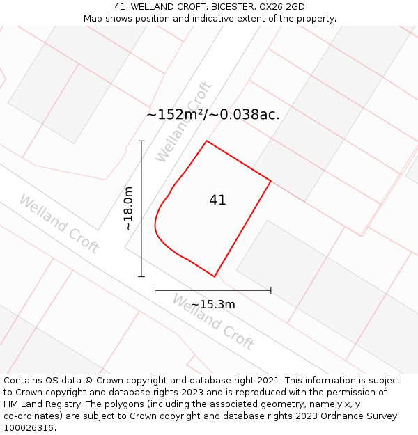 41, WELLAND CROFT, BICESTER, OX26 2GD: Plot and title map