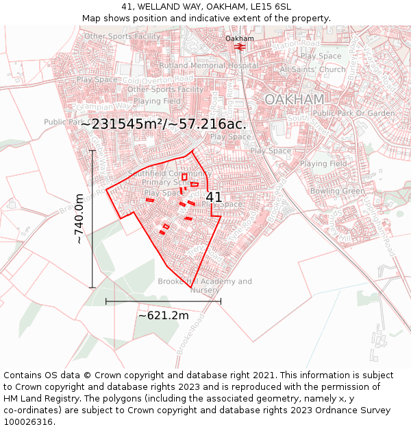 41, WELLAND WAY, OAKHAM, LE15 6SL: Plot and title map