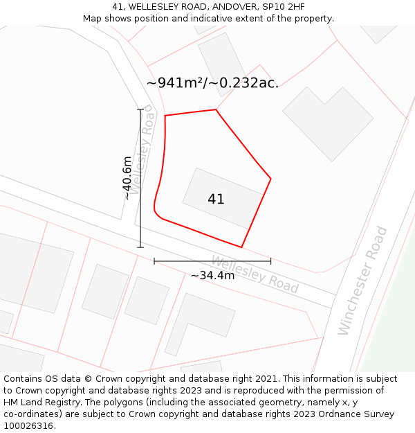 41, WELLESLEY ROAD, ANDOVER, SP10 2HF: Plot and title map