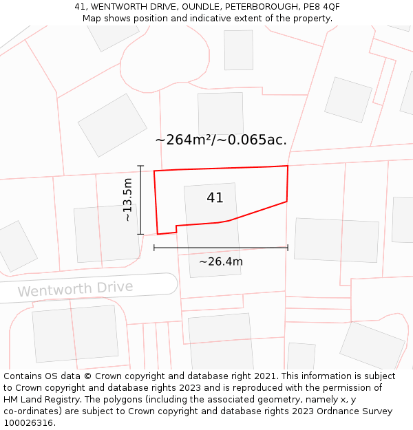41, WENTWORTH DRIVE, OUNDLE, PETERBOROUGH, PE8 4QF: Plot and title map