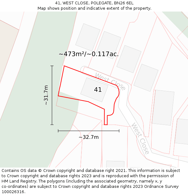 41, WEST CLOSE, POLEGATE, BN26 6EL: Plot and title map