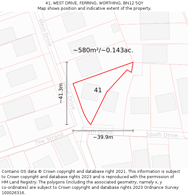41, WEST DRIVE, FERRING, WORTHING, BN12 5QY: Plot and title map