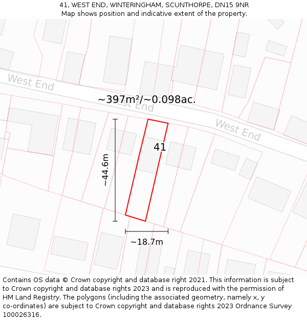 41, WEST END, WINTERINGHAM, SCUNTHORPE, DN15 9NR: Plot and title map