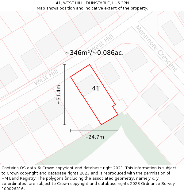 41, WEST HILL, DUNSTABLE, LU6 3PN: Plot and title map