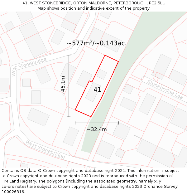 41, WEST STONEBRIDGE, ORTON MALBORNE, PETERBOROUGH, PE2 5LU: Plot and title map